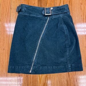 Urban Outfitters Dark Teal-Green Zip-Front Belted Corduroy Mini Skirt